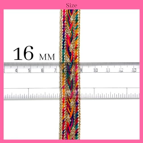 EmbroideryMaterial Multicolor Zari Border Lace 16mm Wide, 8 Meters | Temple Design Kashmiri Kullu Patti Lace for Saree, Lehenga, Blouse, Dupatta & Kurti | Fancy Laces and Borders - Image 2