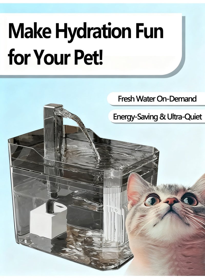 نافورة ماء تلقائية لاسلكية للحيوانات الأليفة سعة 1500 مل - مزودة بمستشعر ذكي و مضخة فائقة الهدوء و نظام تنقية ثلاثي المراحل - Image 1