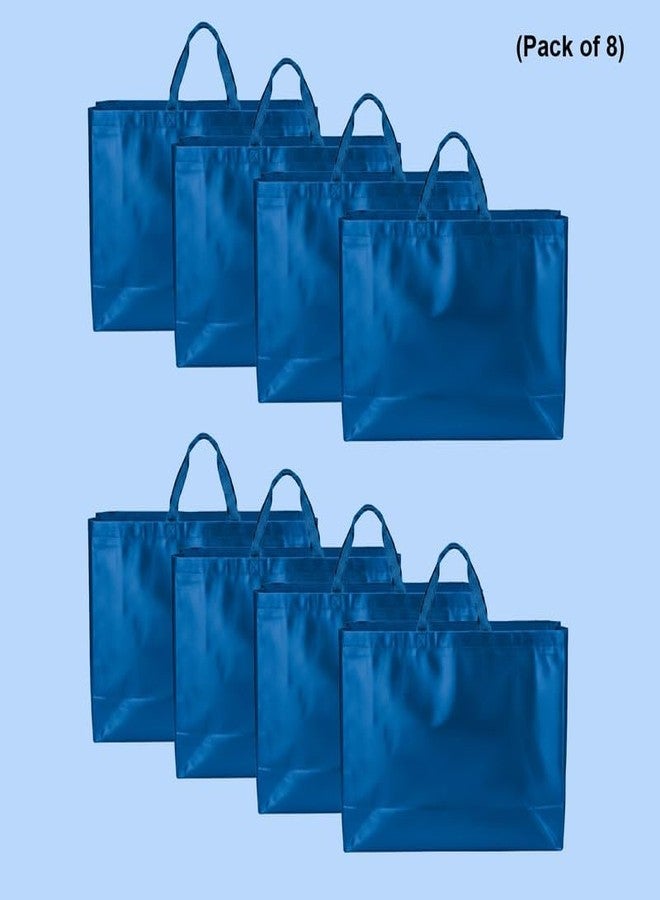 AARVYAN Large Size Pack of 8 Pcs Matt Metallic Laminated Non-Woven Reusable Eco-Friendly Party Return Gift Bag (Blue) (Large 17 * 12 * 5 Inch) - Image 5