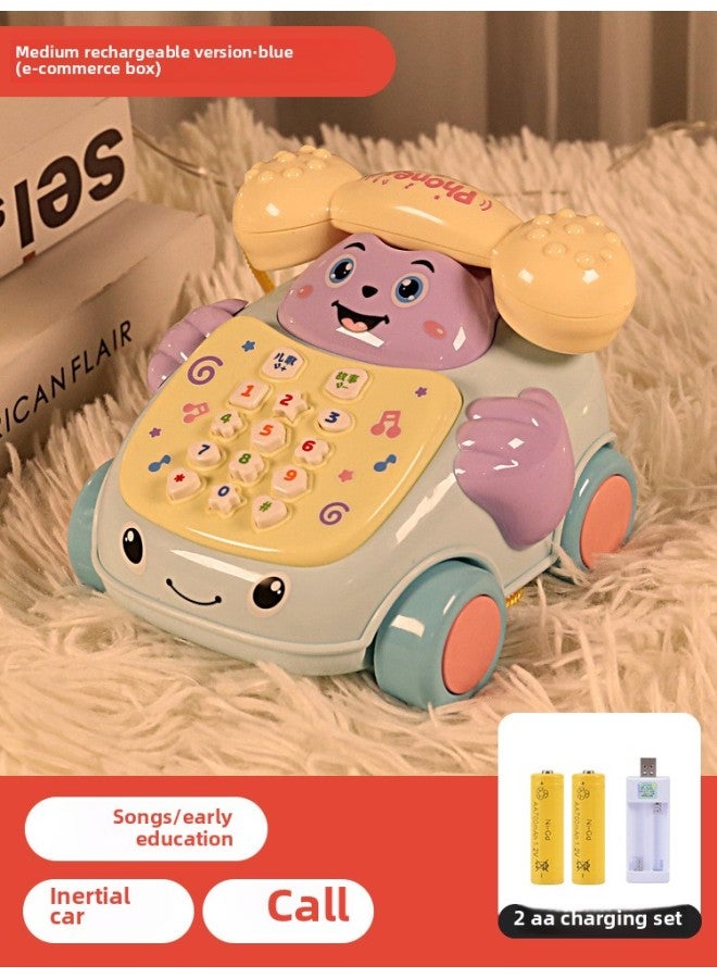 Children's Telephone Toys Baby Music Mobile Phone Simulation Landline Baby Puzzle Early Education Boys 0-1 Years Old 2 Girls-Color:【Medium Charging Version】 Music Phone-Blue - Image 1
