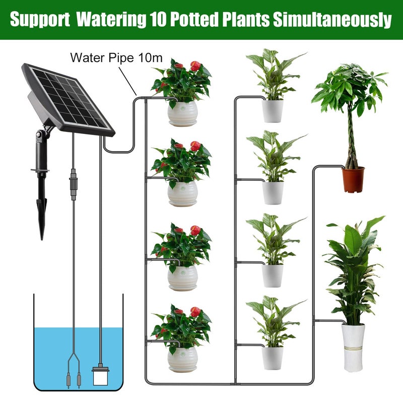 JIYANG Solar Automatic Drip Irrigation Kit System, Solar Powered Auto Easy DIY Watering Device Supported Pots Plants, 6 Timing Modes with Anti-Siphoning Device (Supported 10-15 Pots, 6Timing Modes) - Image 5
