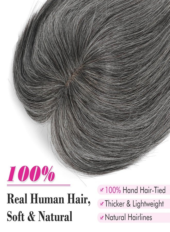 REECHO Hair Toppers for Women Real Human Hair, 10 inch Hair Toppers with Bangs for Women with Thinning Hairs, Dark Grey - Image 2