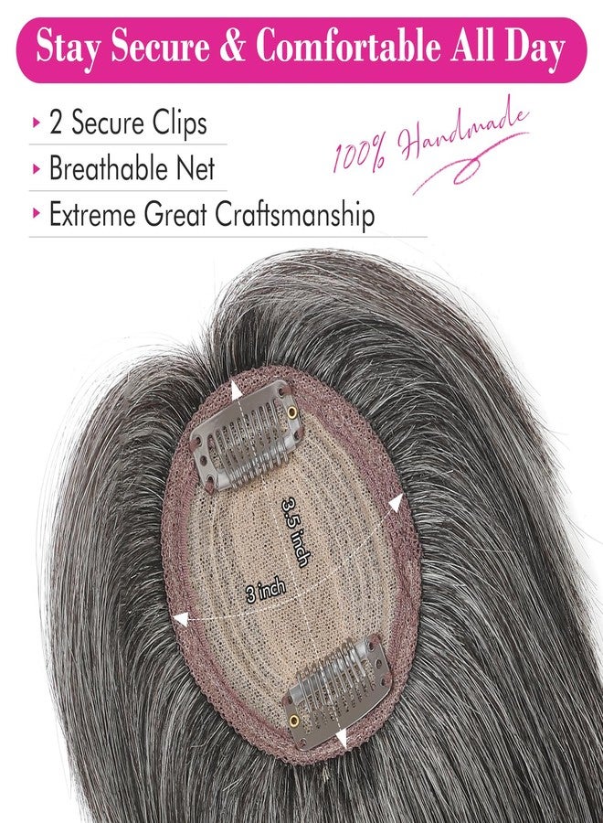 REECHO Hair Toppers for Women Real Human Hair, 10 inch Hair Toppers with Bangs for Women with Thinning Hairs, Dark Grey - Image 4