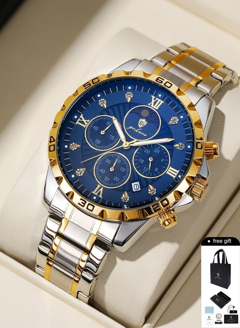GOHUOS Watches for Men, Top Brand Luxury Quartz Stainless Steel Band Water Resistant Chronograph Classic Wrist Watch - 42mm - Father or Boyfriend Gift - Image 1