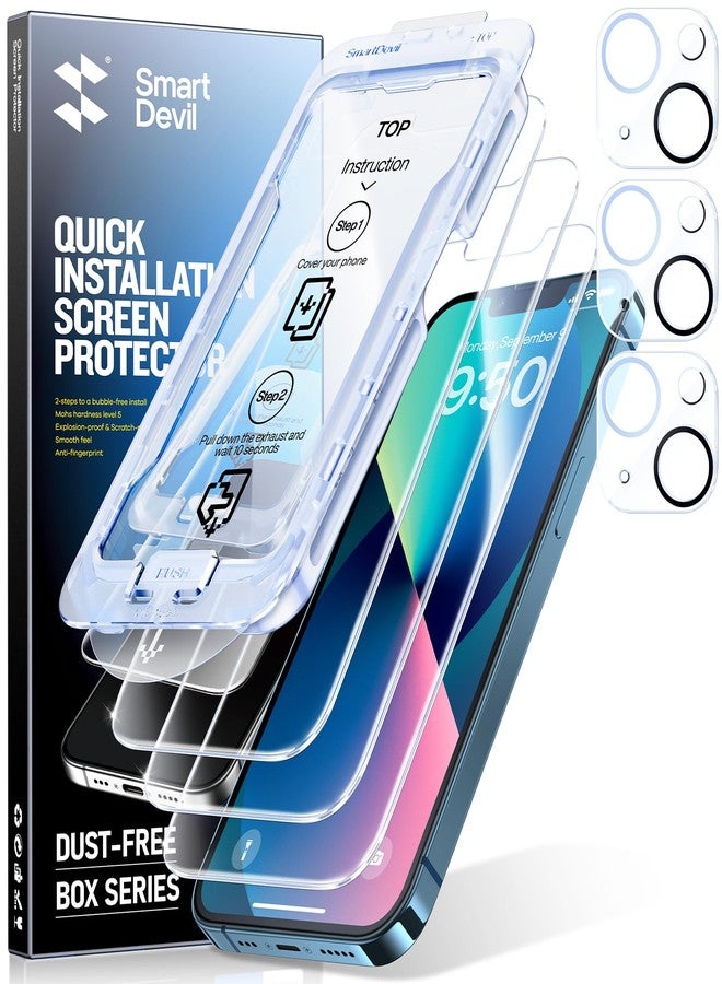SMARTDEVIL 3-Pack Screen Protector for iPhone 13 with 3-Pack Camera Lens Protector, Clear 9H Tempered Glass Film, Super Fast Installation (Dust-Free & Bubble-Free), Alignment Tool - Image 1