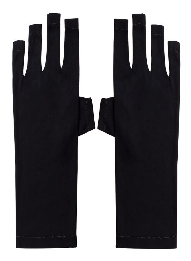 PENTA ANGEL Anti UV Gloves for Gel Nail Lamp Gel Manicure UV Shield Fingerless Gloves for Women Girls Nail Art DIY Hand Skin Care Protection (Black) - Image 1