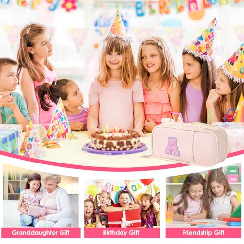 Janhavi Preppy Pencil Case for School Supplies, Initial Large Pink Pencil Case Organizer with Zipper, Cute Pencil Bag Holder for Office, Ideal Birthday Gift for Kids,8,9,10 Years Old Girls, Adults--Pink H - Image 3