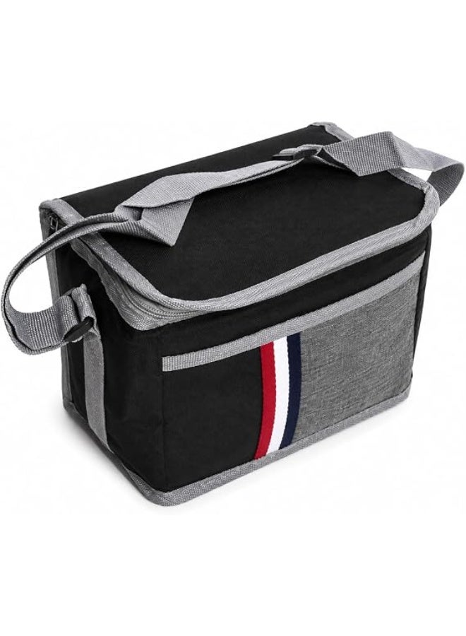 Medium-sized insulated lunch bag, 7-liter capacity, for food storage, equipped with an adjustable shoulder strap and a front zippered pocket. Ideal for travel, work, picnics, and camping. Dimensions: 25 x 15 x 18 cm. Color: Black. - Image 2