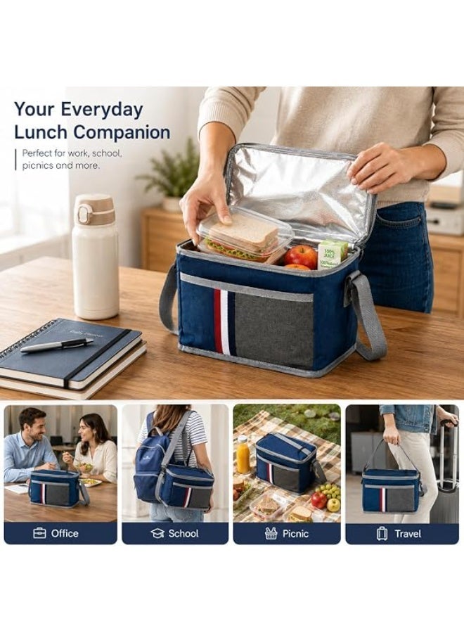 Medium-sized insulated lunch bag, 7-liter capacity, for food storage, equipped with an adjustable shoulder strap and a front zippered pocket. Ideal for travel, work, picnics, and camping. Dimensions: 25 x 15 x 18 cm. Color: Black. - Image 3