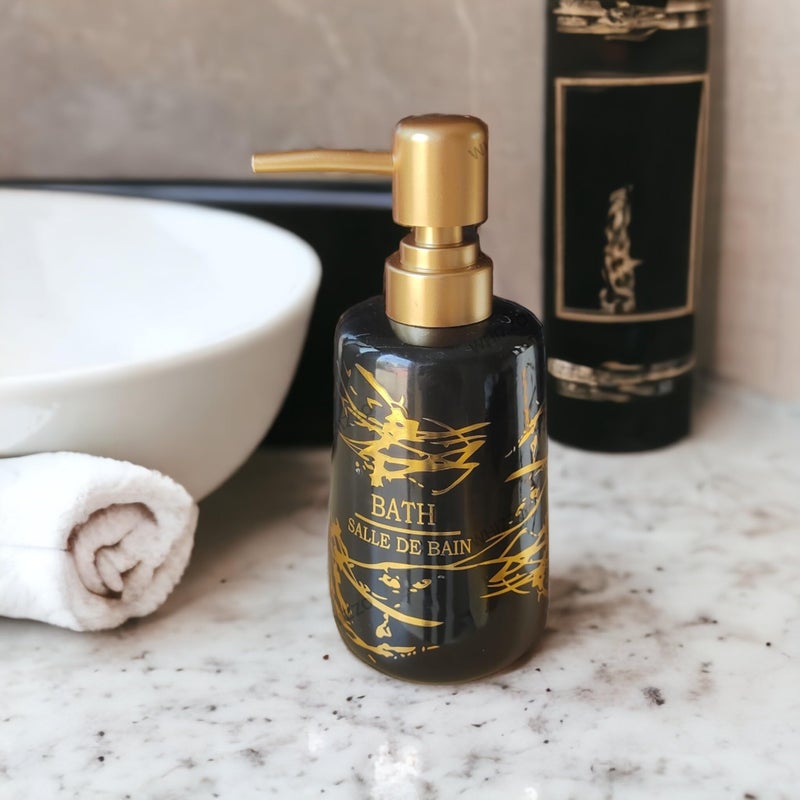 Whizzo Italian Marble Design Liquid Soap, Shampoo, Conditioner, Shower Gel Dispenser for Bathroom & Kitchen (350ML, Black, Ceramic) - Image 1