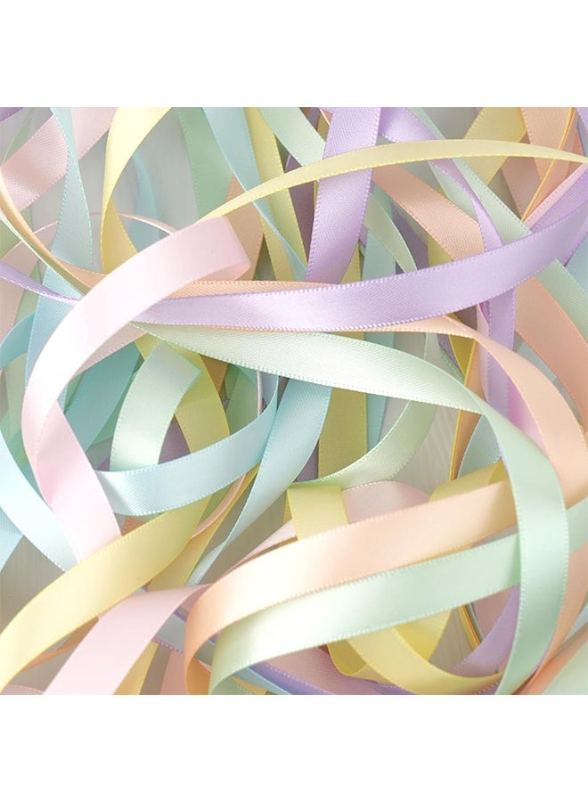 Lemon Pastel Ribbon for Crafts Pastel Rainbow Ribbon 3/8" Double Face Satin 6 Rolls Assortment Thin for Gift Wrapping,Wedding Party Decorations - 60 Yards - Image 4