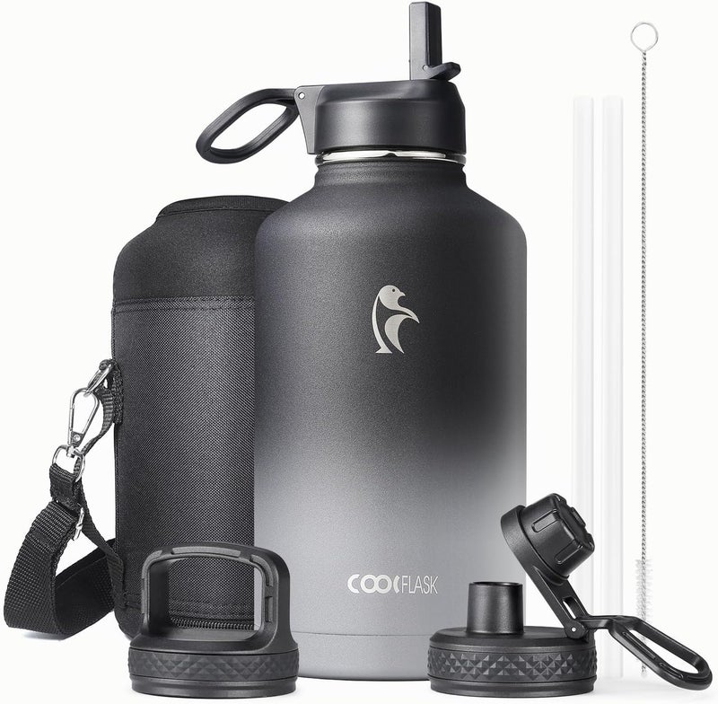 Coolflask Half Gallon 2 Liters 1900ml Insulated Water Bottle with Straw & 3 Lids, 64 oz Water Jug Large Metal Stainless Steel Wide Mouth, BPA-Free Keep Cold 48H Hot 24H, Piano Night - Image 1