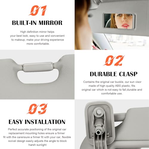 ILONPA بديل مظلة الشمس الجانبية اليسرى باللون الرمادي متوافق مع 2010 2011 2012 2013 مازدا 3 استبدال BBM2-69-320C-75 - Image 4