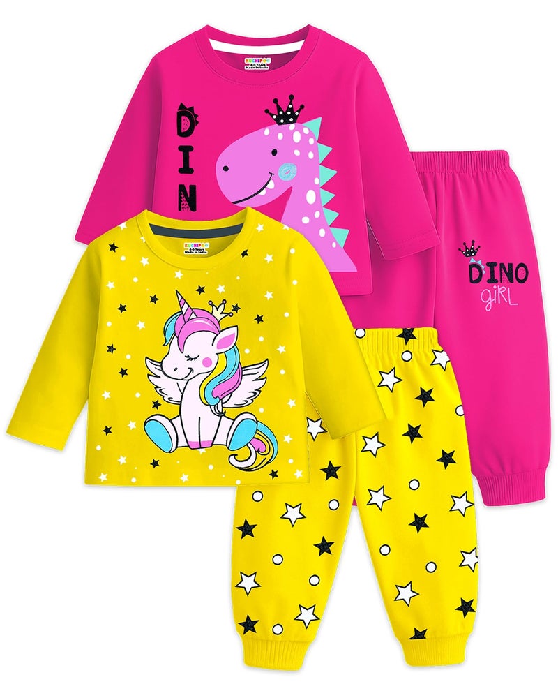 Kuchipoo Girl Regular Fit Cotton T-Shirts and Pyjamas Set (KUC-PSUT-160, 4-5 Years, Multi-Colored) - Image 1