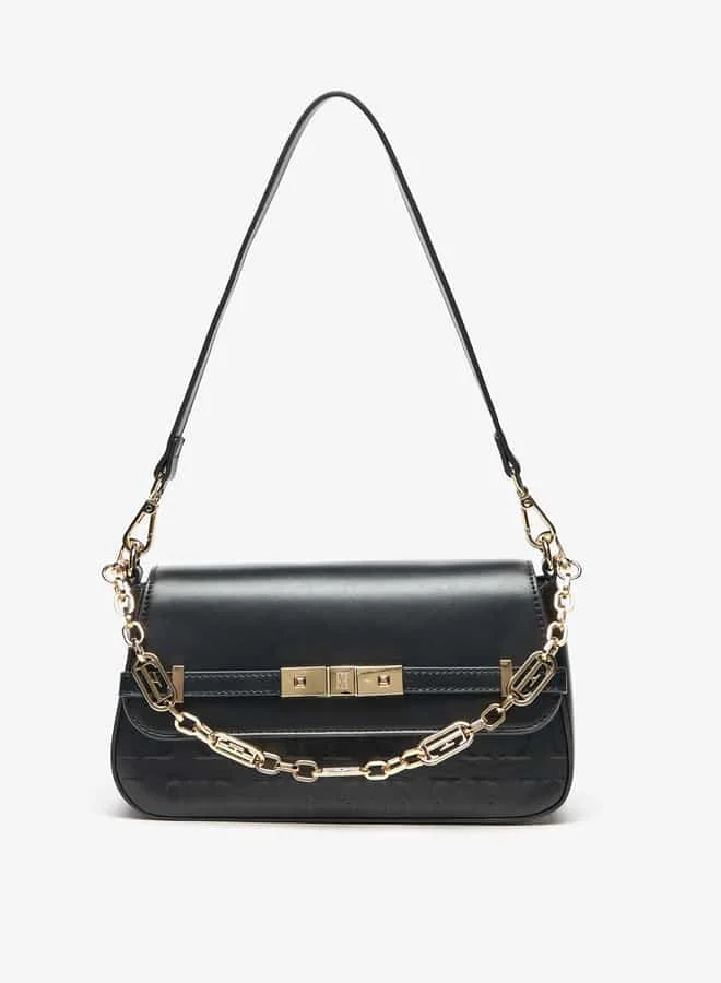 ELLE Women Monogram Embossed Satchel Bag with Button Closure
