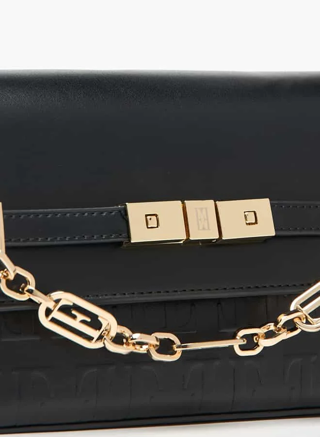 ELLE Women Monogram Embossed Satchel Bag with Button Closure
