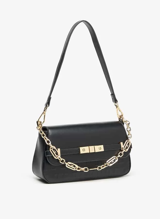 ELLE Women Monogram Embossed Satchel Bag with Button Closure