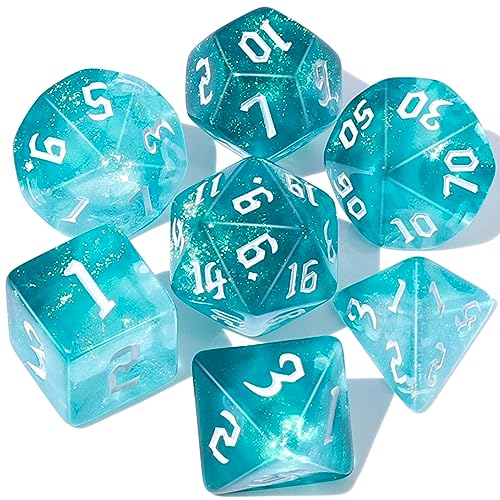 CiaraQ DND Polyhedral Dice Set for Dungeons and Dragons RPG MTG Role Playing Table Gameswith 1 Dice Pouch Aquamarine Glitter - Image 1