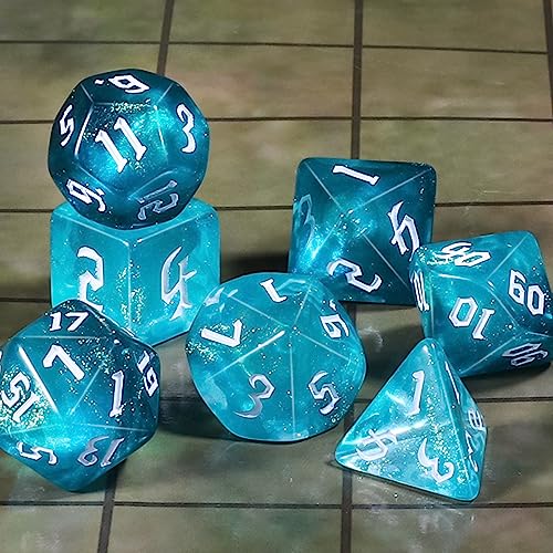 CiaraQ DND Polyhedral Dice Set for Dungeons and Dragons RPG MTG Role Playing Table Gameswith 1 Dice Pouch Aquamarine Glitter - Image 5