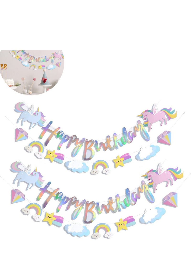 SYOSI Unicorn Banner Reusable Sparkling Happy Birthday Banner Rainbow White Cloud Star Design Party Supplies Decorations for Baby Shower Kids Girls Women Men Birthday Wall Door Decoration 4PCS - Image 1