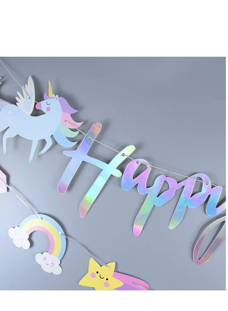 SYOSI Unicorn Banner Reusable Sparkling Happy Birthday Banner Rainbow White Cloud Star Design Party Supplies Decorations for Baby Shower Kids Girls Women Men Birthday Wall Door Decoration 4PCS - Image 3