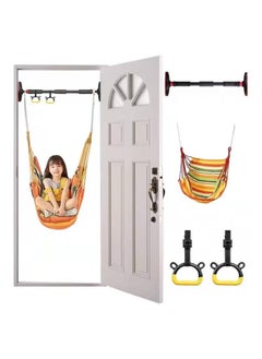 XiuWoo Kids Swing Chair Hanging Bar Swing Rope and Pullup Bar Kids Indoor Doorway Fitness Set Yellow  - Image 1