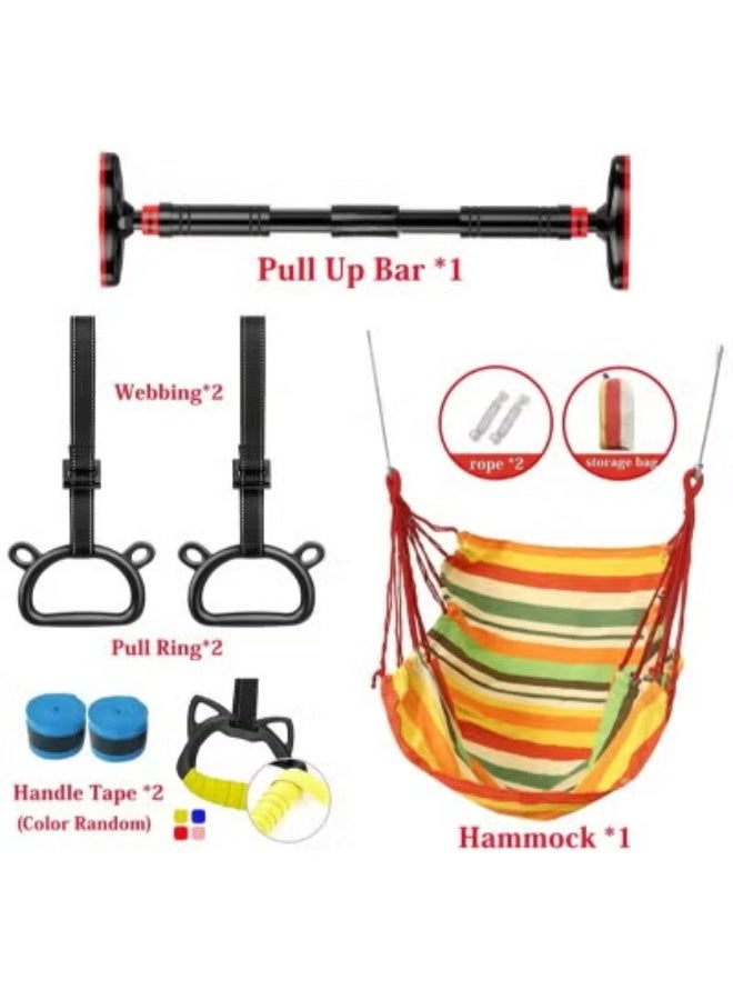 XiuWoo Kids Swing Chair Hanging Bar Swing Rope and Pullup Bar Kids Indoor Doorway Fitness Set Yellow - Image 3