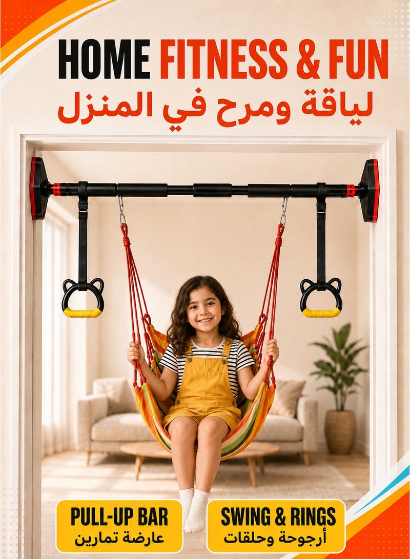 XiuWoo Kids Swing Chair Hanging Bar Swing Rope and Pullup Bar Kids Indoor Doorway Fitness Set Yellow - Image 1