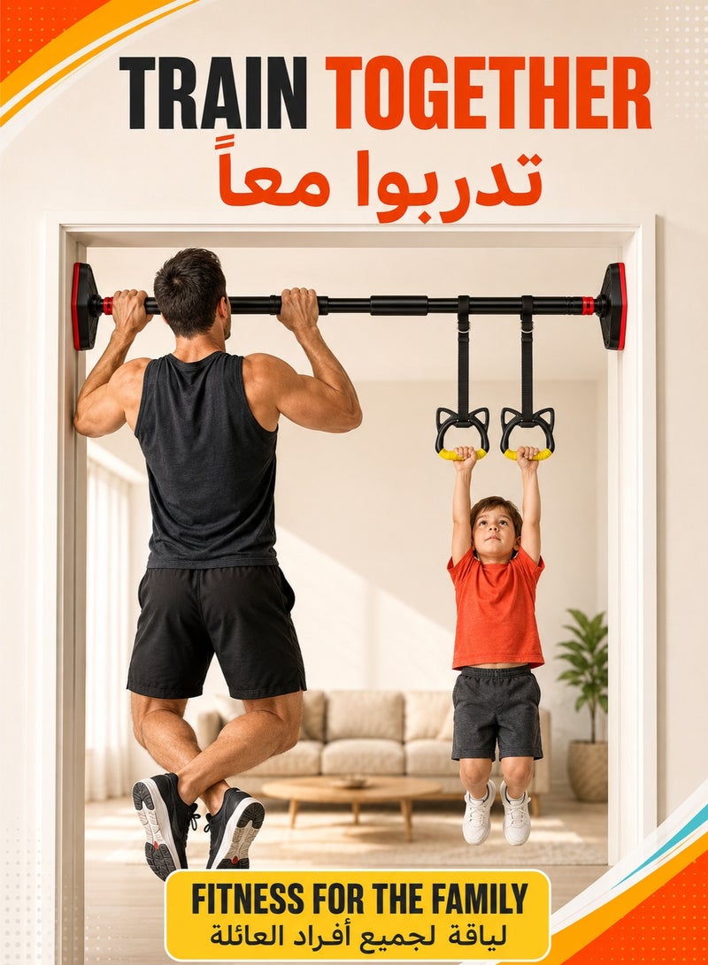 XiuWoo Kids Swing Chair Hanging Bar Swing Rope and Pullup Bar Kids Indoor Doorway Fitness Set Yellow - Image 2