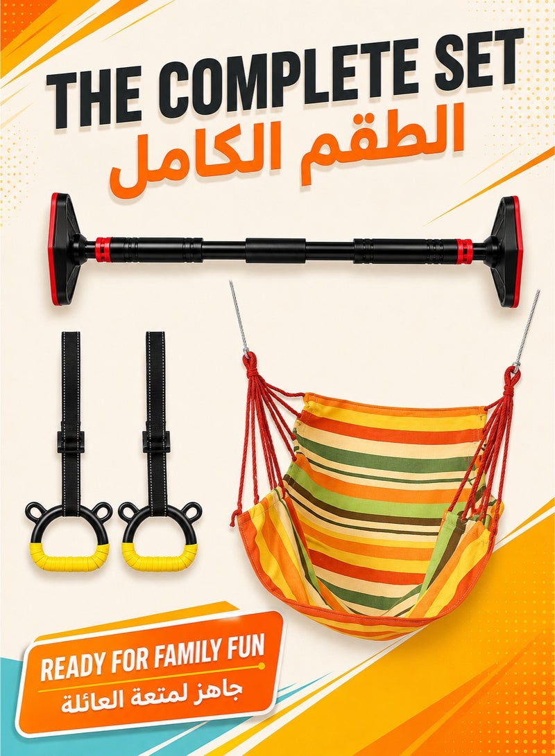 XiuWoo Kids Swing Chair Hanging Bar Swing Rope and Pullup Bar Kids Indoor Doorway Fitness Set Yellow - Image 5