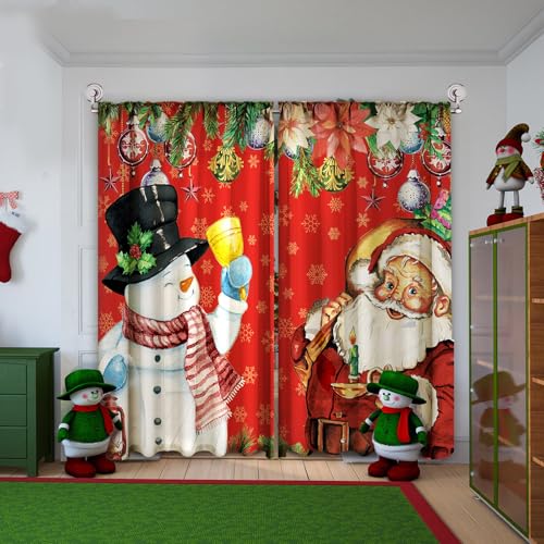 SmoothNovelty 2 Pcs Christmas Curtains for Living Room Snowman Santa Claus Curtains 52 x 84 Inches Santa Claus Snowflake Snowman Window Drapes Bedroom Christmas Party Decor - Image 3