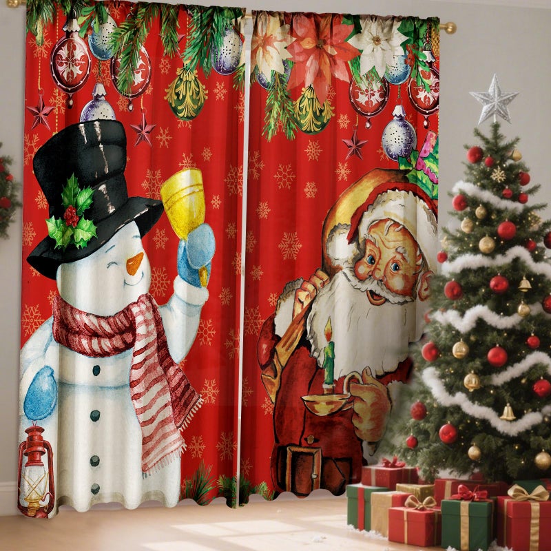 SmoothNovelty 2 Pcs Christmas Curtains for Living Room Snowman Santa Claus Curtains 52 x 84 Inches Santa Claus Snowflake Snowman Window Drapes Bedroom Christmas Party Decor - Image 2