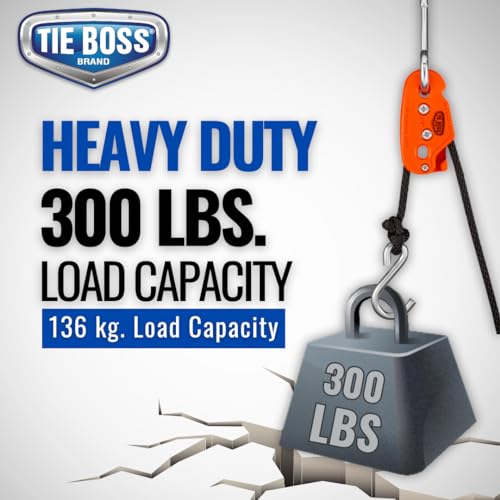 Tie Boss - 3/8 Inch, Heavy Duty, (300 lbs Working Load Limit), Weather Resistant, Tie Down, Rope Tightening System, (w/15 ft Rope) - Orange - Image 3