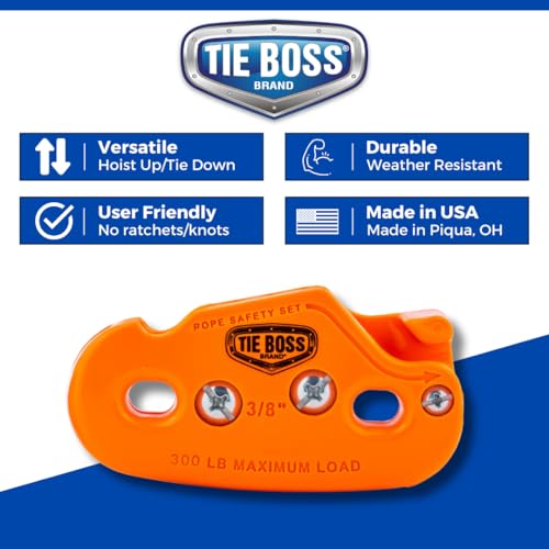 Tie Boss - 3/8 Inch, Heavy Duty, (300 lbs Working Load Limit), Weather Resistant, Tie Down, Rope Tightening System, (w/15 ft Rope) - Orange - Image 5