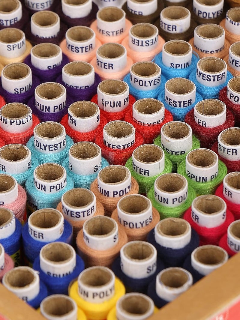 SHOP  SHOPPEE Shop & Shoppee Multicolor 100% Polyester Threads 100 Tubes(300 M Each) for Sewing Tailoring Thread Spools (300 m, Pack of 100, Multicolor) - Image 2