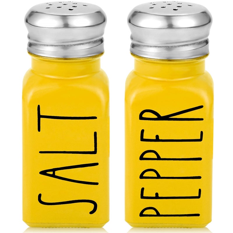 Yellow Salt and Pepper Shakers Set by Brighter Barns Cute Kitchen Decor Kitchen Accessories Cute Glass Shakers Farmhouse Decor for Home Restaurants Wedding Gift Stainless Steel Lid Yellow
