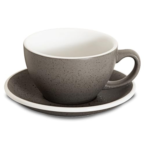 كوب قهوة لوفيراميكس سيراميك 10 أونصة كوب لاتيه مع saucer لكابتشينو شاي إسبريسو سميك الجدران من الحجر الخزفي مجموعة أكواب كابتشينو للمقاهي والبارستا ألوان الفخار جرانيت 10 أونصة