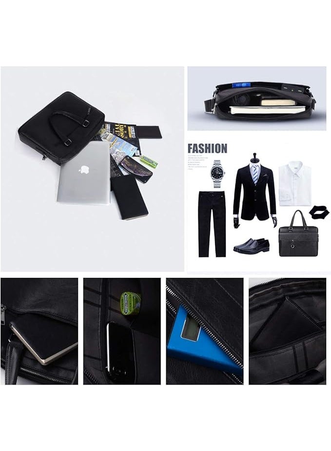 Leathario Men's Briefcase Bag Leather Messenger Shoulder Bag For Men 14" laptop Bag, Black, Messenger - Image 3