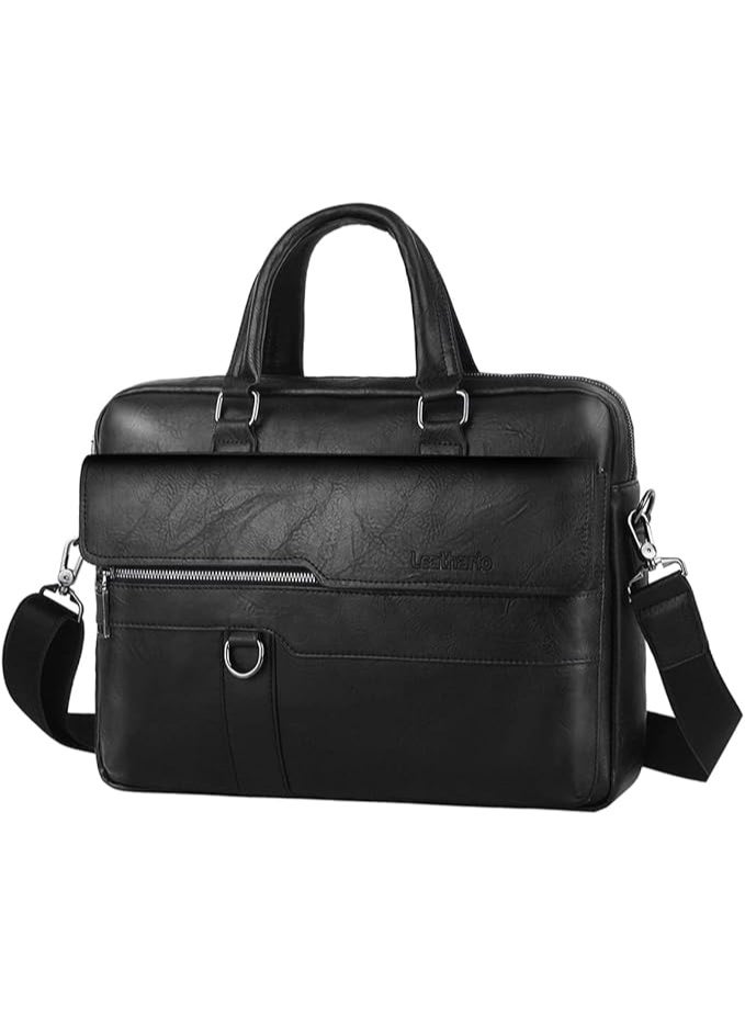 Leathario Men's Briefcase Bag Leather Messenger Shoulder Bag For Men 14" laptop Bag, Black, Messenger - Image 5