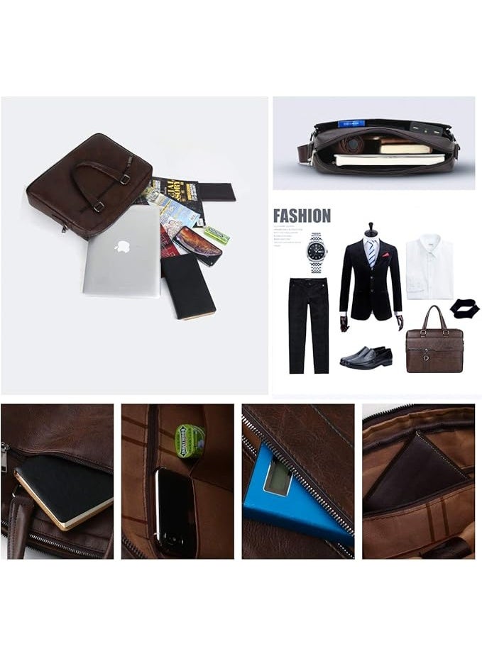Leathario Men's Briefcase Bag Leather Messenger Shoulder Bag For Men 14" laptop Bag, Black, Messenger - Image 2