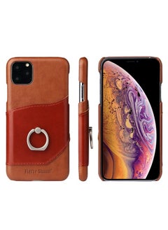 Case Cover For iPhone 11 Pro Max Fierre Shann Oil Wax Texture Genuine Leather Back Cover Case with 360 Degree Rotation Holder & Card Slot  Brown