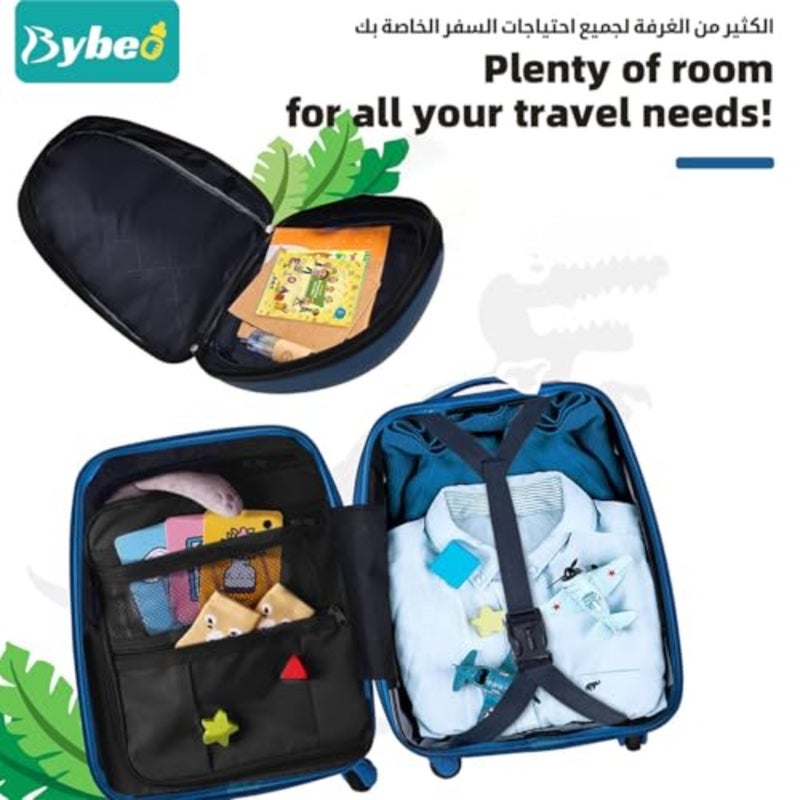 3Pcs Luggage Set, 18 Inch Travel Suitcase, Cartoon Rolling Luggages, Child Trolley Bag with 14-Inch Backpack, U-Shaped Pillow, Wheels and Telescopic Handle Blue - Image 3