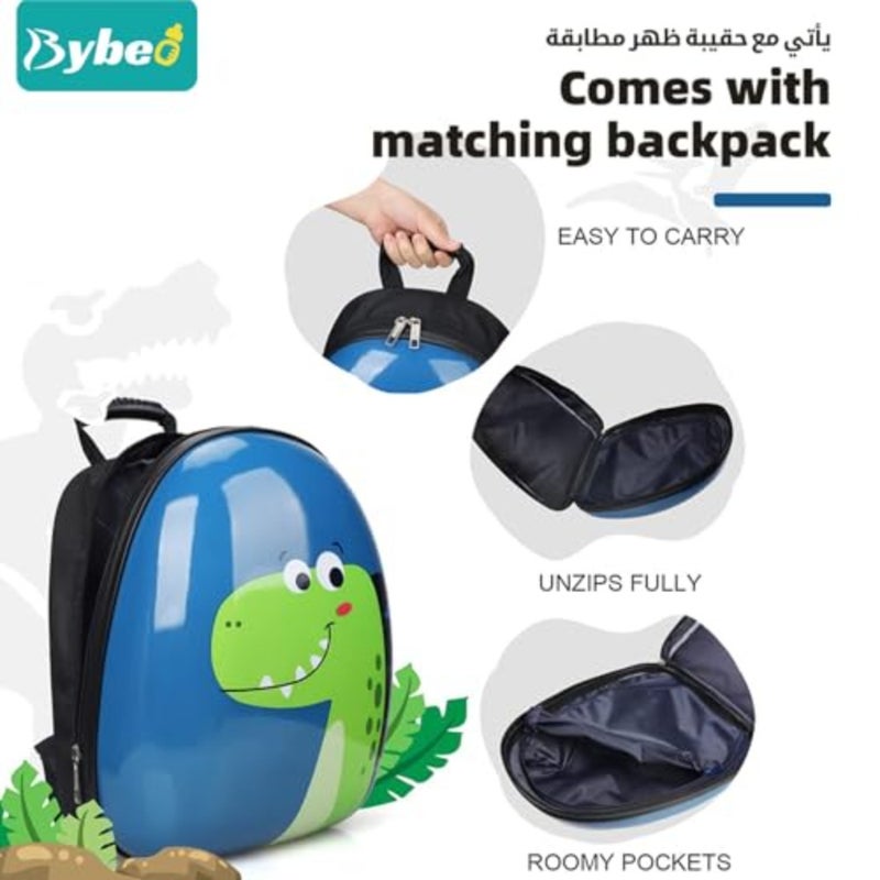 3Pcs Luggage Set, 18 Inch Travel Suitcase, Cartoon Rolling Luggages, Child Trolley Bag with 14-Inch Backpack, U-Shaped Pillow, Wheels and Telescopic Handle Blue - Image 4