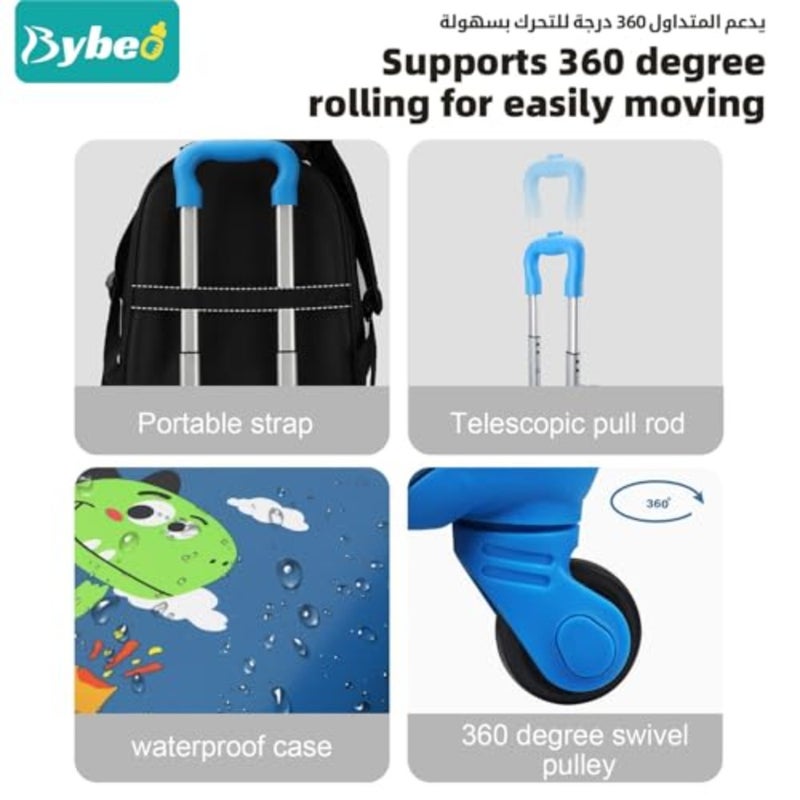 3Pcs Luggage Set, 18 Inch Travel Suitcase, Cartoon Rolling Luggages, Child Trolley Bag with 14-Inch Backpack, U-Shaped Pillow, Wheels and Telescopic Handle Blue - Image 5