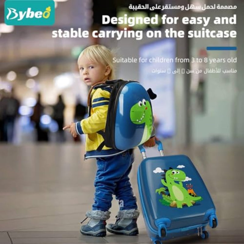 3Pcs Luggage Set, 18 Inch Travel Suitcase, Cartoon Rolling Luggages, Child Trolley Bag with 14-Inch Backpack, U-Shaped Pillow, Wheels and Telescopic Handle Blue - Image 2