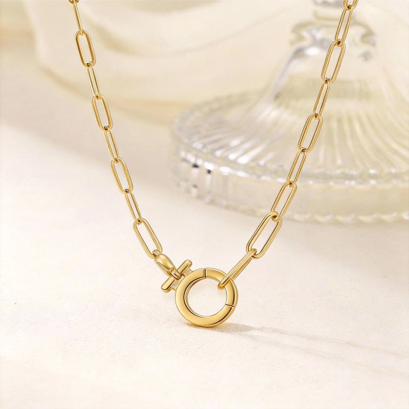 Stainless Steel Geometric Circle Pendant Necklace - Image 1