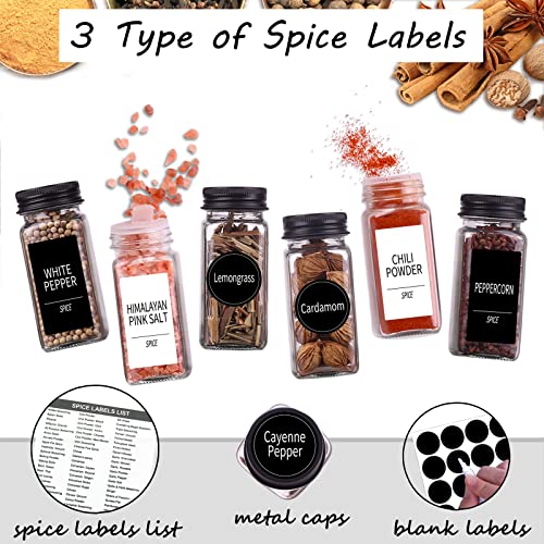 Churboro 36 Spice Jars with 547 Labels- Glass Spice Jars with Black Metal Caps, 4oz Empty Spice Containers with Shaker Lids, Funnel, Chalk Pen, Square Seasoning Bottles for Spice Rack, Drawer, Cabinet - Image 2