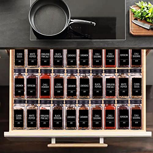 Churboro 36 Spice Jars with 547 Labels- Glass Spice Jars with Black Metal Caps, 4oz Empty Spice Containers with Shaker Lids, Funnel, Chalk Pen, Square Seasoning Bottles for Spice Rack, Drawer, Cabinet - Image 4
