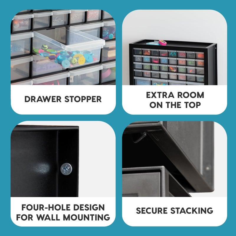 IRIS USA Screw Organizer, Hardware Storage Organizer, 44 Drawer Parts Cabinet, Plastic Drawer Storage for Hardware Crafts, Small Parts, Nuts and Bolts, Tool Storage, Scrapbook Art Hobby - Black - Image 2