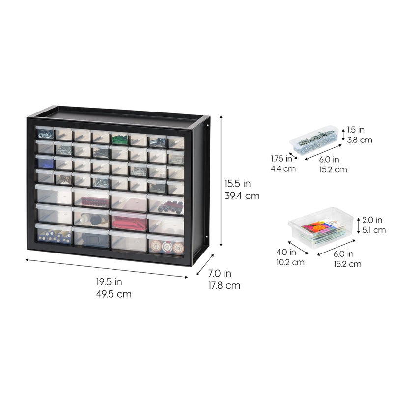 IRIS USA Screw Organizer, Hardware Storage Organizer, 44 Drawer Parts Cabinet, Plastic Drawer Storage for Hardware Crafts, Small Parts, Nuts and Bolts, Tool Storage, Scrapbook Art Hobby - Black - Image 4
